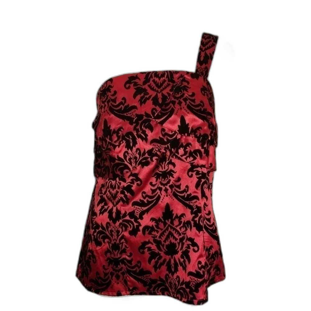 Torrid size 1 1x red one shoulder damask top